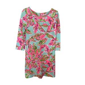Lilly Pulitzer Women Medium M 3/4 Sleeve Shift Dress Bright Floral Print
